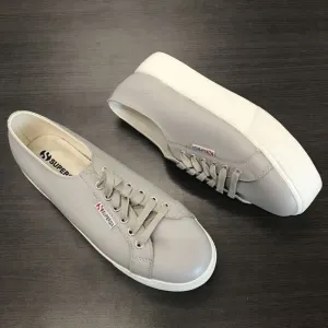 Superga Gray Leather Casual Lace Up White Soles Platform Sneaker Shoes Women 10