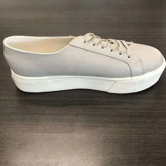 Superga Gray Leather Casual Lace Up White Soles Platform Sneaker Shoes Women 10