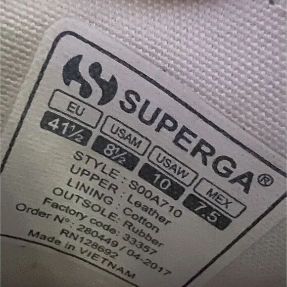 Superga Gray Leather Casual Lace Up White Soles Platform Sneaker Shoes Women 10