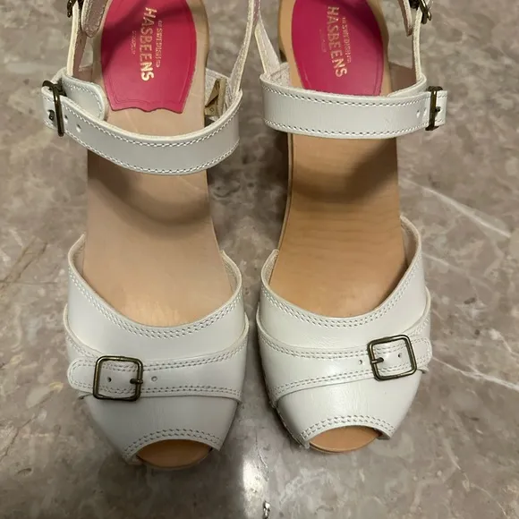 Swedish Hasbeens Elegant White Peep-Toe Women's Sandals size 39