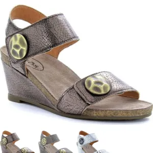 TAOS Pyramid Wedge Sandals Taupe Bronze Snake Print Leather