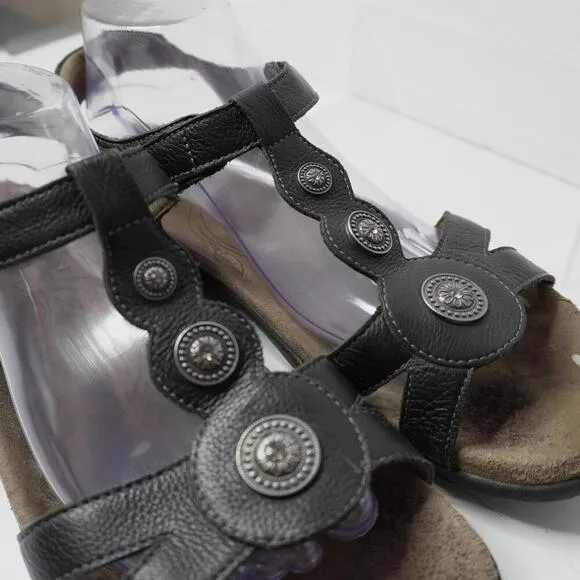 Taos Treasure 2 Sandals Womens 42 10-10.5 Shoes Black Leather Slingback Comfort