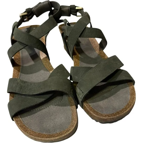 Teva Women's Mahonia Wedge Cross Strap Leather Sandals Black Size 11