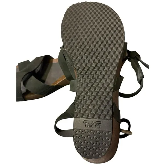 Teva Women's Mahonia Wedge Cross Strap Leather Sandals Black Size 11