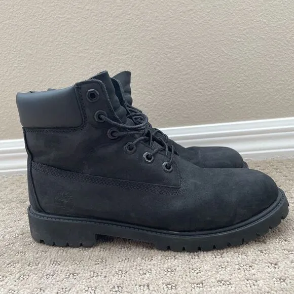Timberland 12907 6-Inch Classic Boots Kids 7 Black‎ Leather WATERPROOF Primaloft