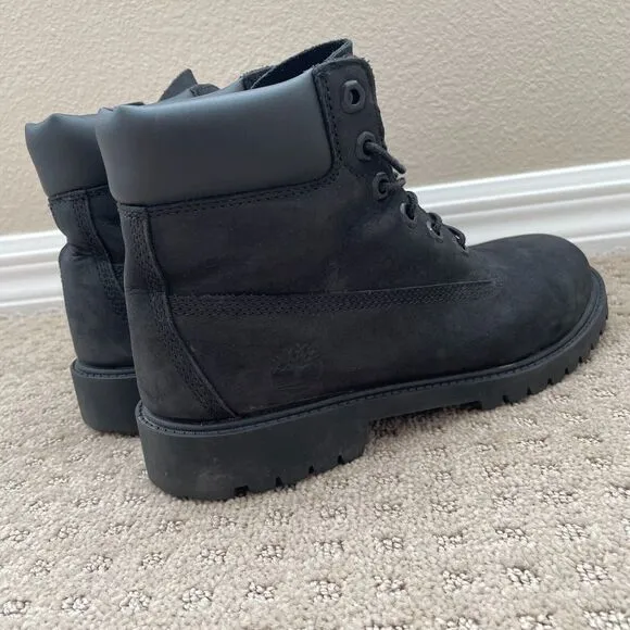 Timberland 12907 6-Inch Classic Boots Kids 7 Black‎ Leather WATERPROOF Primaloft