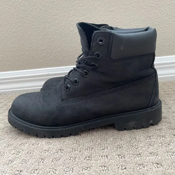 Timberland 12907 6-Inch Classic Boots Kids 7 Black‎ Leather WATERPROOF Primaloft