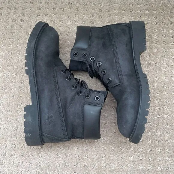Timberland 12907 6-Inch Classic Boots Kids 7 Black‎ Leather WATERPROOF Primaloft