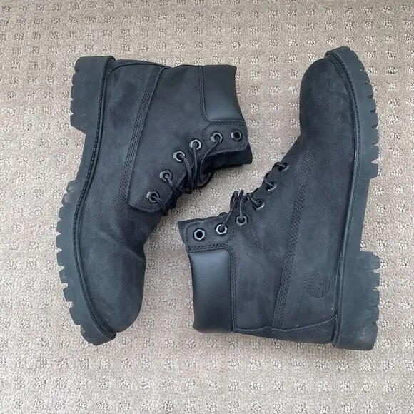 Timberland 12907 6-Inch Classic Boots Kids 7 Black‎ Leather WATERPROOF Primaloft