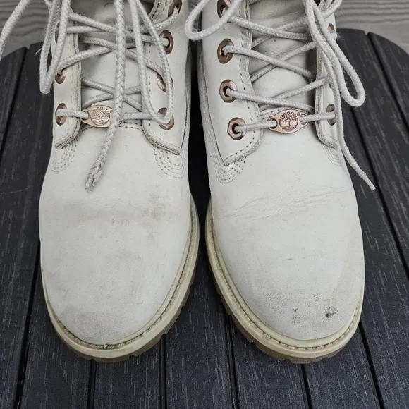 Timberland Beige White Leather Lace Up Ankle Boots Primaloft 200 Gram Women's 7
