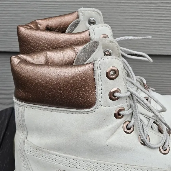 Timberland Beige White Leather Lace Up Ankle Boots Primaloft 200 Gram Women's 7