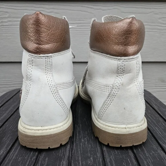 Timberland Beige White Leather Lace Up Ankle Boots Primaloft 200 Gram Women's 7