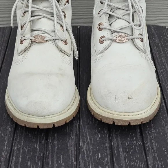 Timberland Beige White Leather Lace Up Ankle Boots Primaloft 200 Gram Women's 7