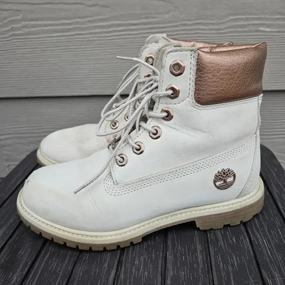Timberland Beige White Leather Lace Up Ankle Boots Primaloft 200 Gram Women's 7