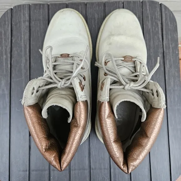 Timberland Beige White Leather Lace Up Ankle Boots Primaloft 200 Gram Women's 7