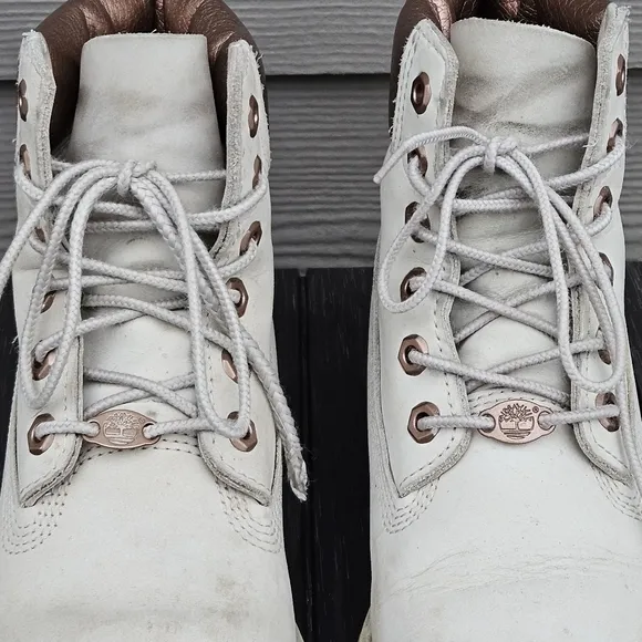 Timberland Beige White Leather Lace Up Ankle Boots Primaloft 200 Gram Women's 7
