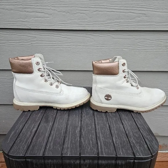 Timberland Beige White Leather Lace Up Ankle Boots Primaloft 200 Gram Women's 7
