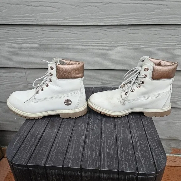 Timberland Beige White Leather Lace Up Ankle Boots Primaloft 200 Gram Women's 7