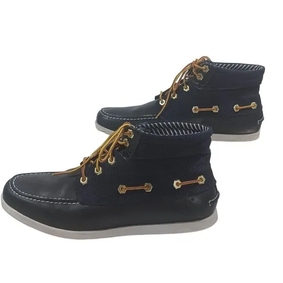 Timberland Black Newmarket Canvas Leather 4 Eye Nautical Boots Deck Shoe…