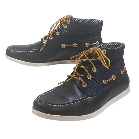 Timberland Black Newmarket Canvas Leather 4 Eye Nautical Boots Deck Shoe…