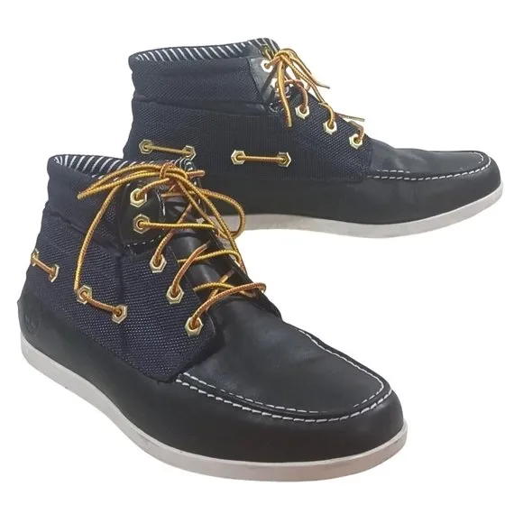 Timberland Black Newmarket Canvas Leather 4 Eye Nautical Boots Deck Shoe…