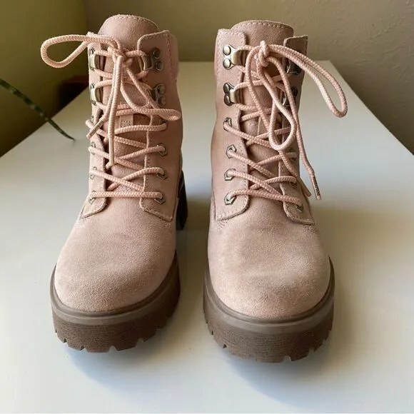 Timberland Carnaby Cool Boots Pink Mauve Suede leather Size 7.5 lace up chunky