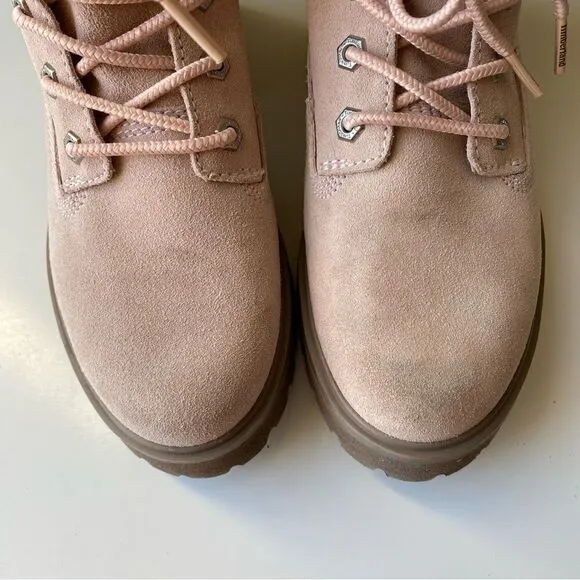 Timberland Carnaby Cool Boots Pink Mauve Suede leather Size 7.5 lace up chunky