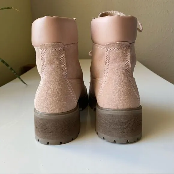 Timberland Carnaby Cool Boots Pink Mauve Suede leather Size 7.5 lace up chunky