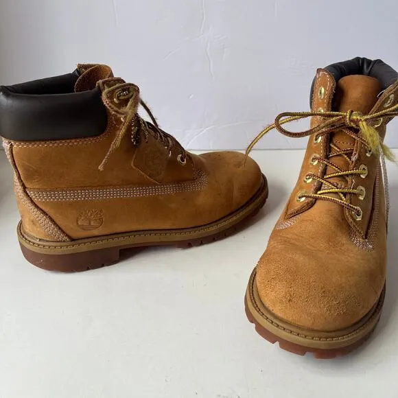 TIMBERLAND JUNIOR Waterproof Boots Kids Size 2M Premium Leather 6 Inch Tan 12709
