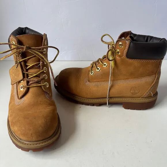 TIMBERLAND JUNIOR Waterproof Boots Kids Size 2M Premium Leather 6 Inch Tan 12709