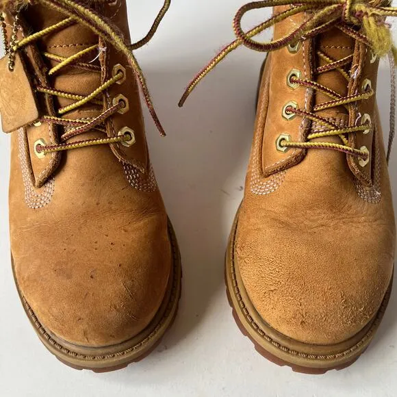 TIMBERLAND JUNIOR Waterproof Boots Kids Size 2M Premium Leather 6 Inch Tan 12709