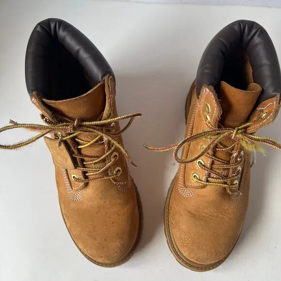 TIMBERLAND JUNIOR Waterproof Boots Kids Size 2M Premium Leather 6 Inch Tan 12709