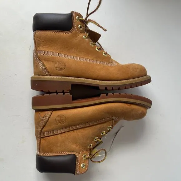 TIMBERLAND JUNIOR Waterproof Boots Kids Size 2M Premium Leather 6 Inch Tan 12709