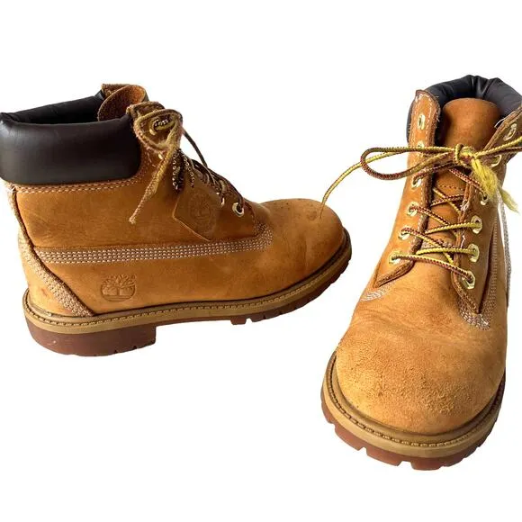 TIMBERLAND JUNIOR Waterproof Boots Kids Size 2M Premium Leather 6 Inch Tan 12709