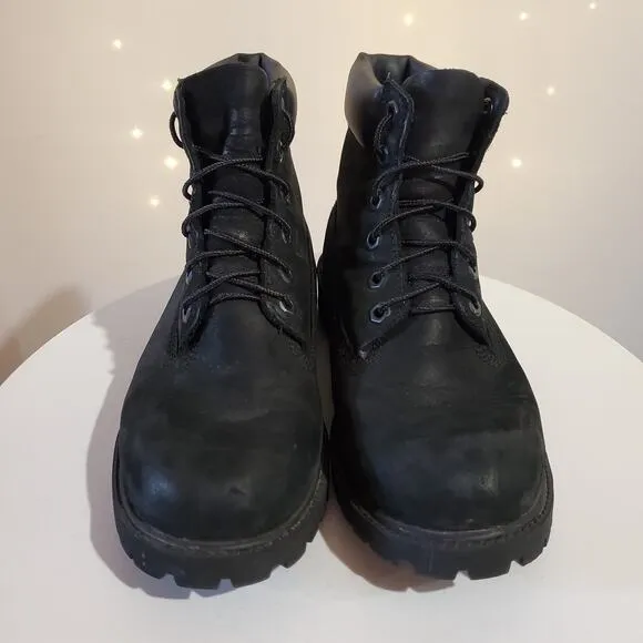 Timberland Premium 6'' Premium Waterproof Black Leather Combat Boots Boys Size 5