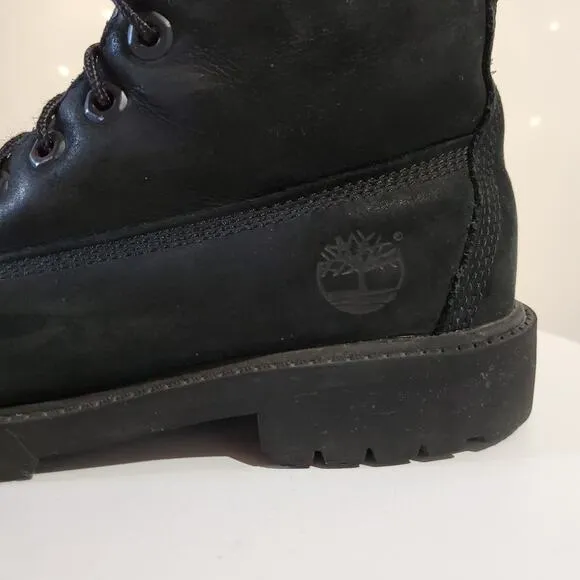 Timberland Premium 6'' Premium Waterproof Black Leather Combat Boots Boys Size 5