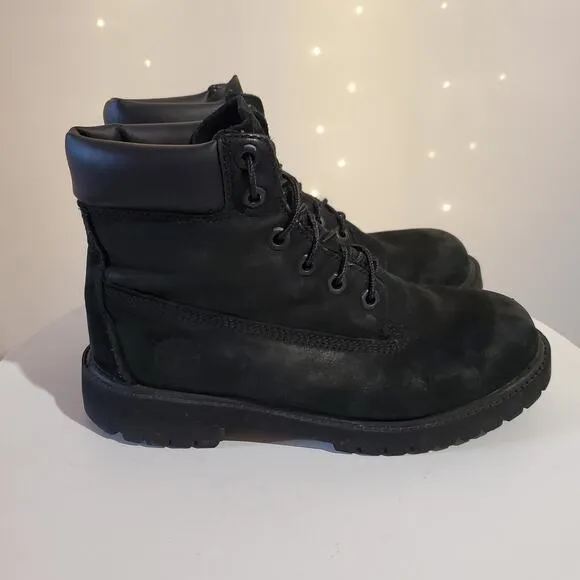 Timberland Premium 6'' Premium Waterproof Black Leather Combat Boots Boys Size 5