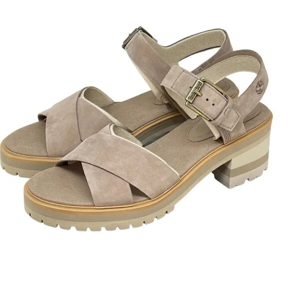 Timberland Womens Violet Marsh 2 Band Sandals, Taupe Nubuck, Size 10