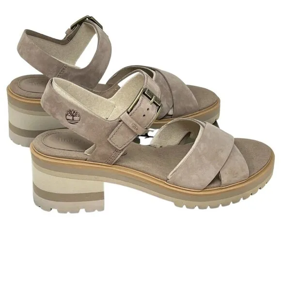 Timberland Womens Violet Marsh 2 Band Sandals, Taupe Nubuck, Size 10