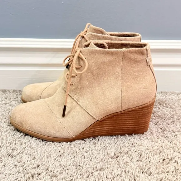 Toms Hyde Suede Leather Boho Tan Wedge Foam Insole Comfort Ankle Boots Size 8