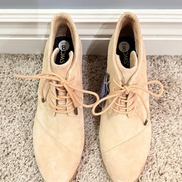 Toms Hyde Suede Leather Boho Tan Wedge Foam Insole Comfort Ankle Boots Size 8