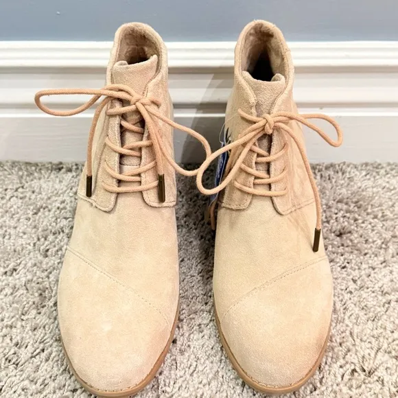 Toms Hyde Suede Leather Boho Tan Wedge Foam Insole Comfort Ankle Boots Size 8