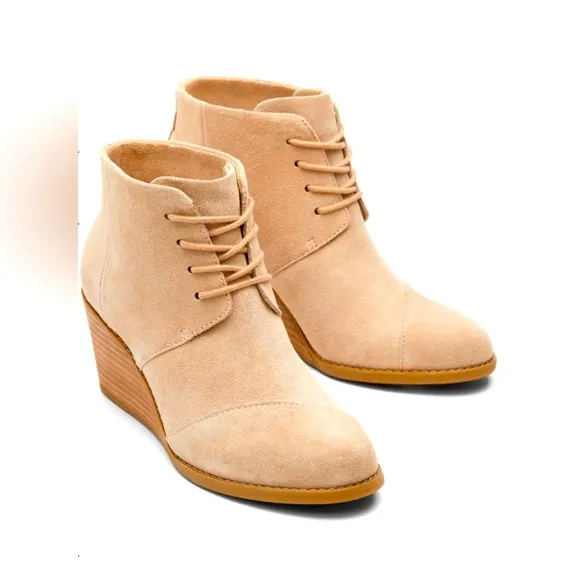 Toms Hyde Suede Leather Boho Tan Wedge Foam Insole Comfort Ankle Boots Size 8