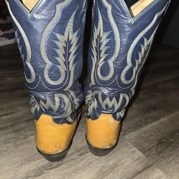 Tony Lama Navy/tan, Pointed‎ Toe Western boots Men's 7.5 D Vintage Style…