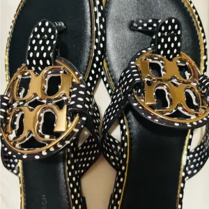 Tory Burch Black and Gold Women's Sandals