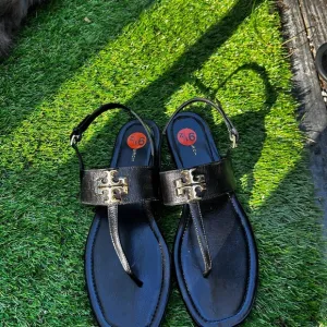Tory Burch Black Sandals with Luxurious Hardware