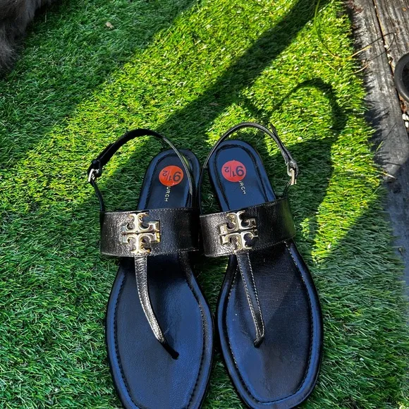Tory Burch Black Sandals with Luxurious Hardware