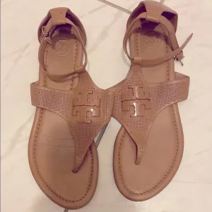 Tory Burch Brown Leather Thong T-Strap Sandals for Women 8