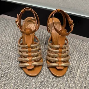 Tory Burch Charlene Tan and Gold Women's Sandals Size 5 Authentic
