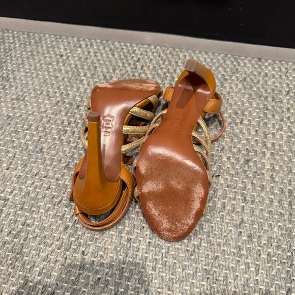 Tory Burch Charlene Tan and Gold Women's Sandals Size 5 Authentic